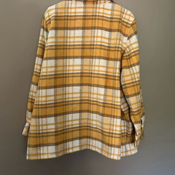 Coldwater Creek 2X Yellow Plaid Shacket Flannel Shirt Jacket Woman’s - Picture 7 of 8